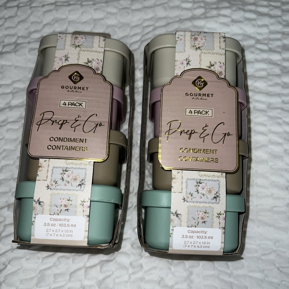 2 NEW Sets of 4 Gourmet Kitchen Reusable Prep & Go Condiment Containers